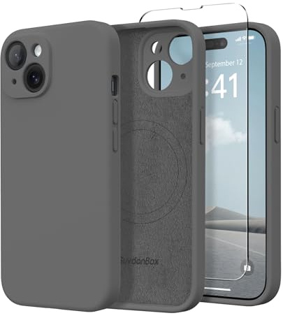 SuydanBox Magnetische Hülle für iPhone 13, Kompatibel mit MagSafe, [vollständiger Kameraschutz] [Displayschutzfolie] Stoßfeste Silikon-Schutzhülle für iPhone 13 6,1 Zoll, Dunkelgrau