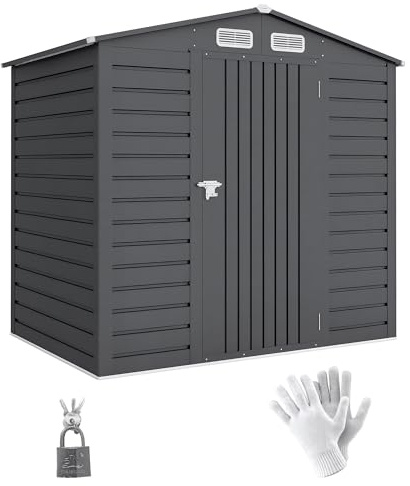 Outsunny Abri de Jardin en métal 2,27 m², Facile à Monter, Structure en Acier galvanisé améliorée, abri à Outils extérieur, toiture 2 pans avec aérations, Gants et Cadenas Inclus, 190x131x188cm, Gris