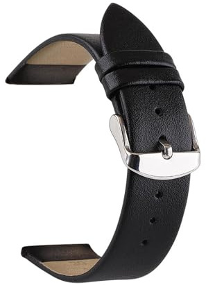 WENH Klocktillbehör Ultratunt topplager Nålmönster Läderarmband 12mm 14mm 16mm 18mm 20mm 22mm 24mm(Black,16mm)