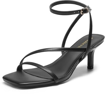 DREAM PAIRS Women's Low Kitten Heels Strappy Open Square Toe Ankle Strap Sexy Fashion Comfort Dress Shoes Party Heeled Sandals,Size 8,Black,DWUMHS2561