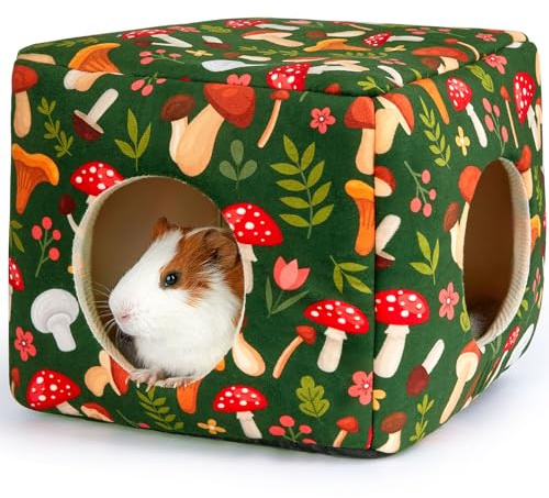 Hedgeink Casa para Cobayas con 2 Entradas – Cama Lavable para Conejos y Pequeñas Mascotas – Refugio Cálido de Felpa Antideslizante para Hámsteres, Chinchillas, Hurones y Roedores