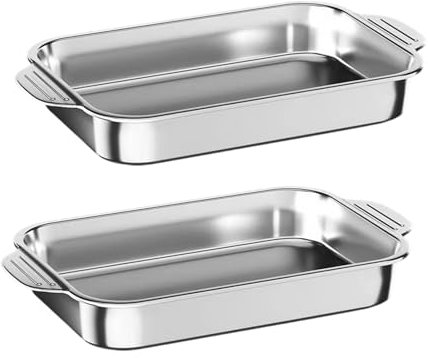 YCBTREE Set of 2 Stainless Steel Baking Trays with Handles – 37x22x5cm Oven & Dishwasher Safe Bakeware, Brushed Finish for Roasting, Lasagna, Pizza, Cookies (41x24x8cm)