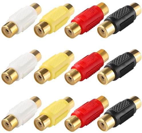 KUOQIY 12 Stücke Cinch Buchse auf Cinch Buchse Koppler, RCA Phono Koppler Adapter, für Lautsprecher, Phono, Verstärker, Vergoldet – Mehrfarbig