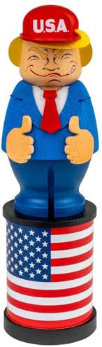 Seiffener Volkskunst Räuchermännchen Räucherfigur Donald Trump | Handgefertigte Holzfigure | Erzgebirge Sammelfigur Politiker | 20530 | Höhe 22 cm | Donald Macht Dampf