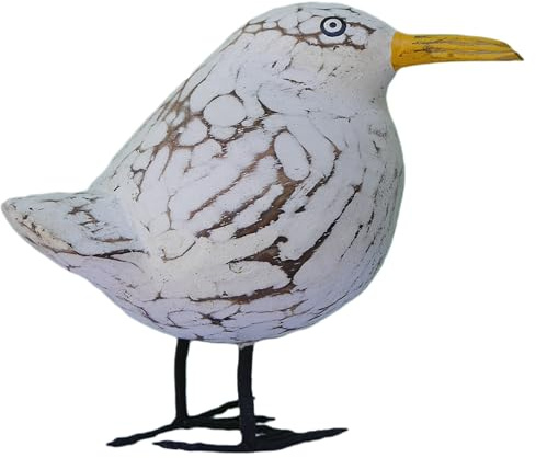 Tokoindah Handgeschnitzte Deko-Möwe aus Holz – Maritime Skulptur im Shabby Chic Stil, Unikat im Vintage-Look, ideale Küsten-Deko für Wohnzimmer, Bad, Terrasse, 12cm hoch, Used-Look, Naturholz
