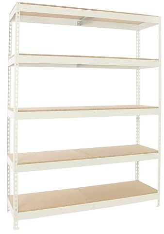 PROREGAL Schwerlastregal EXTREM Wood YETI Five | HxBxT 300x150x45cm | Fachlast 400kg | Weiß Standregal Werkstattregal Lagerregal Kellerregal
