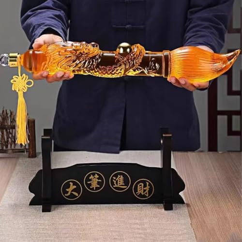 Weindekanter - Whiskey Karaffe Skulptur Deko, 1000 Ml Einzigartige Weinflasche Im Drachen-Pinsel-Design, Transparentes Glasdesign, Einzigartige Skulptur, Pinselstatue