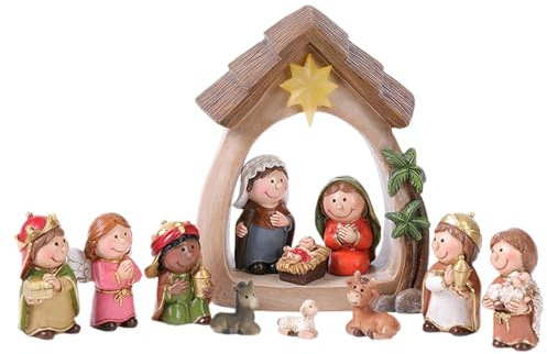 Wdbild Nativity Statue Scene Set Holy Manger Christmas Crib Figurines Miniatures Ornament Home Decorations