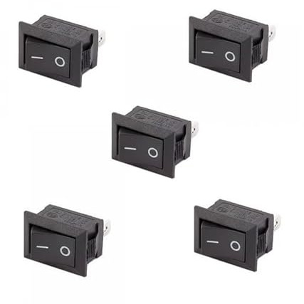 5x Mini Eckig Wippschalter 15x21mm Ein/Aus Kippschalter 6A 250V / 10A 125V AC – Schwarz