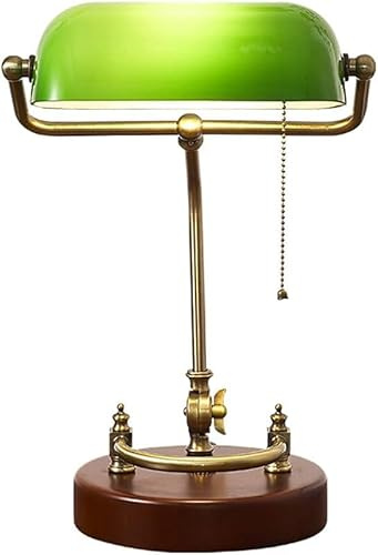 Lámpara de mesa estilo retro, lámpara de escritorio, lámpara de banquero, lámpara de oficina con pantalla de vidrio verde, interruptor de tiro y base sólida,luminaria LED
