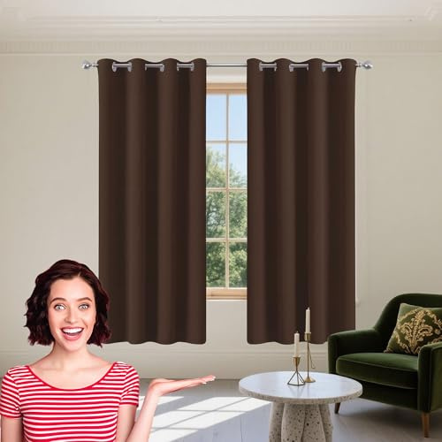 YUGAOYU Tende Oscuranti 280 x 150 cm Tenda Termica Isolante Freddo con Occhielli Lino Tende Finestre con Occhielli per Camera da Letto Moderne, marrone