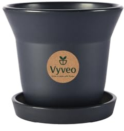 Vyveo - Blumentopf Aalta mit Untersetzer - 15x13 - Schwarz - Blumentopf für den Innen- und Außeneinsatz - Übertopf - Pflanztopf - Pflanzgefäß