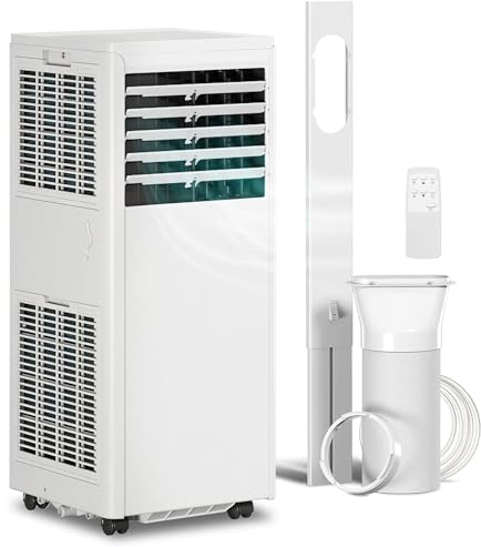 HOMCOM Mobiles Klimagerät mit Abluftschlauch 9000 BTU 1010W, 4-in-1 Mobile Klimaanlage Kühlen, Ventilieren, 42L/Tag Entfeuchten, Schlafmodus, 24h-Timer, Fernbedienung, Fensterkit für Räume bis 30㎡
