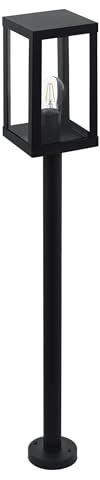 EGLO Außen-Stehlampe Alamonte 1, 1 flammige Außenleuchte | Stehleuchte aus Stahl verzinkt in Schwarz und Glas in Transparent, E27 Fassung, IP44