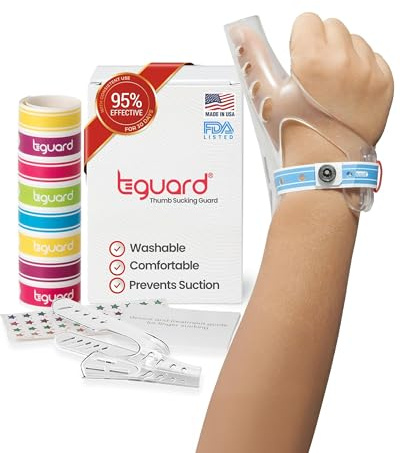 TGuard AeroThumb Anti-Thumb Sucking Guard – Thumb Sucking Deterrent Prevention Kit with InstaLock Interlock System, Washable Secure-Fit for Toddlers, Soft, Small (Under 40 lbs), Ages 3–4, Made in USA