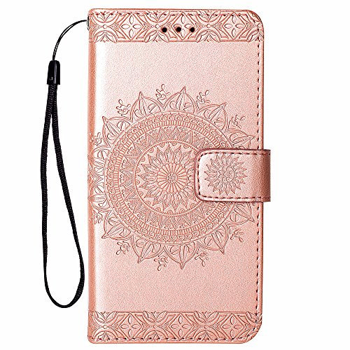 Hancda Hülle für iPhone SE 2016 / iPhone 5S / iPhone 5 Handyhülle Tasche Flip Case Klapphülle Leder Schutzhülle Cover Handytasche Hülle Klappbar Lederhülle Brieftasche Geldbörse Magnet Case,Rose Gold