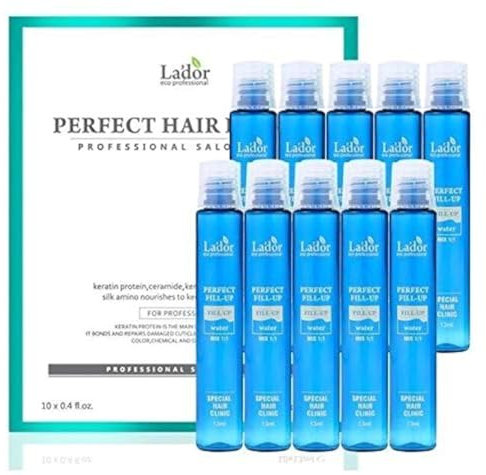 Lador Perfect Hair Fill-Up Hair Filler 10 x 13 ml Hair Treatment Ampoules Keratin Collagen Ceramide Deep Conditioner Treatment For Men and Women Hair Mask