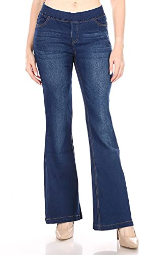 Jvini Women's High Waisted Pull-On Stretch Denim Slim Bootcut Flare Jeans Dark Wash Blue 2XL
