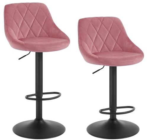 WOLTU Barhocker 2er Set, Barstuhl Höhenverstellbar, Samtsitz, Rosa | Drehbarer Bar Stool mit Rückenlehne und Fußstütze, rutschfeste Metallfüße, für Küche und Hausbar