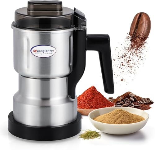 Moongiantgo Coffee Grinder Electric, 250W Mini Spice Grain Mill, 200ml Capacity Dry Grinding Machine with Small Brush, Stainless Steel Blade, for Spices Seeds Rice Beans Seasonings, 110V