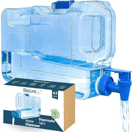 dispensador de Agua fría para Nevera. Garrafa con Capacidad 4,2 litros. Botella de plástico PETG Reutilizable con Grifo. Fuente para Agua, Bebidas, cócteles Playas, Camping, oficinas. (4,2 litros)