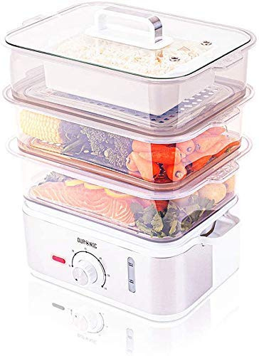 Duronic Electric Food Steamer FS87, BPA-Free 3 Tier Rice & Vegetable Steamers with Rice Bowl & Timer Perfect to Steam Vegetables, Fish, Dumplings, Baby Food