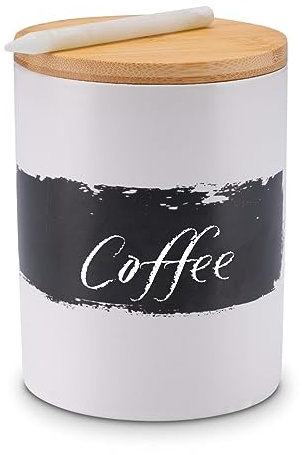 LAMBDA COFFEE® Keramik Gewürzgläser 300ml mit 100% Lichtschutz | mit Kreide & Beschriftungstafel | Gewürzdose groß mit Holzdeckel