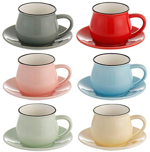 Juego de 6 tazas de porcelana para capuchino con platillos de café y té de 108 ml