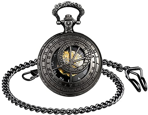 SUPBRO Orologio da Tasca Uomo Orologio da Taschino Stile Classico e Vintage,Colore Nero da Donna Uomo Regalo Meccanico costellazione