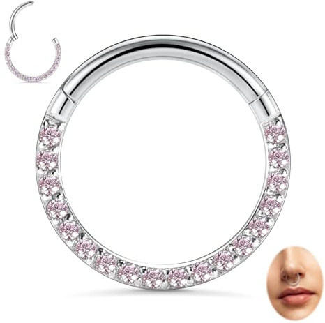 hengkaixuan 16G Septum Schmuck Daith Clicker Ring Conch Hoop Nahtlose Clicker Ring Chirurgenstahl Turm Tragus Conch Piercing Schmuck Kleiner Hoop Ohrring Nasenring Hoop Silber 8mm Klar Rosa CZ