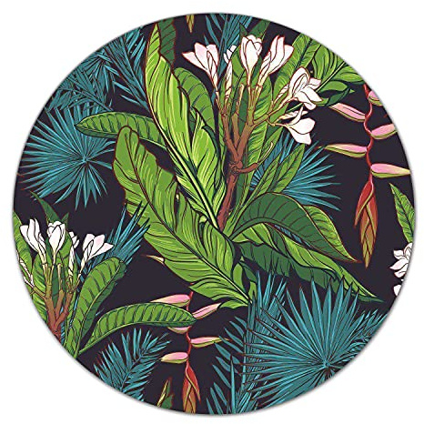Coloray Glass Chopping Board ⌀ 15.8 inch/fi 40cm Cutting Board Splashback for Kitchen Worktop Saver Tempered Safety Glass Protection - Tropical Jungle Watercolour Monstera Leaves Paradise