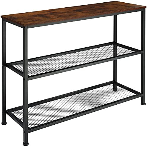 tectake® Industrial Konsolentisch schmal, Bartisch Konsole, Kommode mit 2 Ablagen, Beistelltisch für Wohnzimmer Flur, Sideboard, Regal oder Blumenbank - Industrial Dunkelbraun