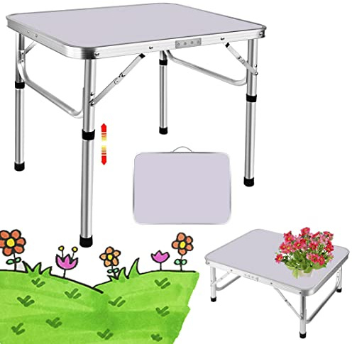 Lucn Picknicktisch, zusammenklappbar, 2 höhenverstellbar, Aluminium, für Küche, Outdoor, aufklappbar, Größe: 60 x 45 x 26/56 cm