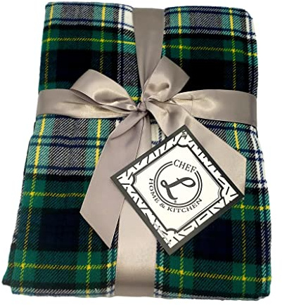 CHEF L HOME & KITCHEN Throw Blanket Green Plaid with Tassels/Fringe- 60 x 50