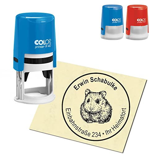 Stempel Adressstempel personalisiert - Hamster - rund ∅ 40mm Automatikstempel als Firmenstempel Namensstempel Bürostempel
