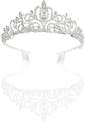 TSHAOUN Tiara Cristal Couronne avec Strass,Kristall Hochzeit Frauen Krone Mädchen Strass Festzug Tiara Stirnband Prinzessin Königin Haarschmuck für Geburtstag Prom Brautparty (Silver)