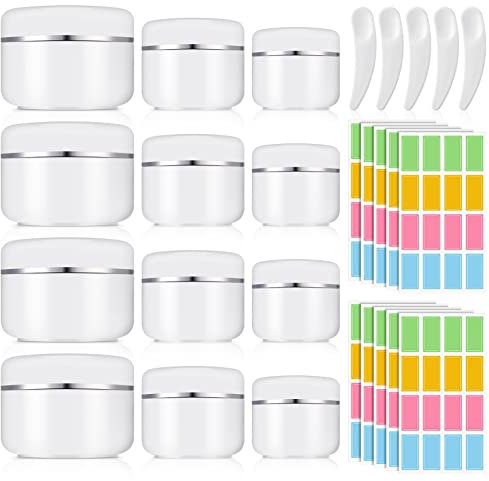 tonyg-p 12 Stück Cremedose Leer, Weiß Leer Döschen Rund Kunststoff Kosmetikdose Creme Dosen zum Befüllen mit Spateln und Etiketten, für Make-up, Cremes, Lotionen, Minikerzen 30/50/100ML