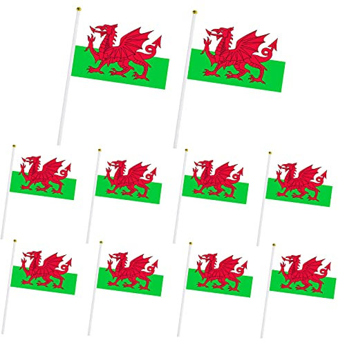 10pcs Mini Wales Handheld Flags Stick Flags, Small Wales Flags on Sticks for World Cup Qatar 2022 Decorations Cheering Flags Outdoor/Bar/Party Supplies, Wales Football Fans Hand Flags