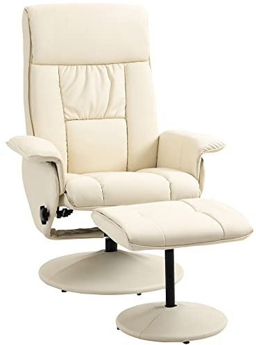 HOMCOM Poltrona Relax Reclinabile fino 135° con Seduta Girevole e Pouf Poggiapiedi Abbinato, 78x84x110cm, Crema
