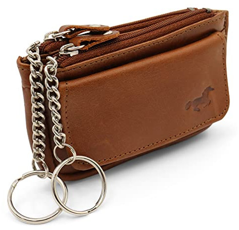 Safekeepers Portachiavi in pelle – piccola custodia portachiavi con chiusura lampo da uomo e da donna, marrone
