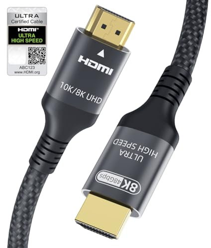 Certifié Câble HDMI 2.1 10K 8K 7.5M, 48Gbps Câble HDMI Ultra Haut Débit Ethernet CEC 4K 240Hz 200Hz 165Hz 144Hz 120Hz 10K 8K 60Hz ARC eARC Netflix HDCP2.3 HDR10+ PC Laptop RTX5090 TV Écran Projecteur
