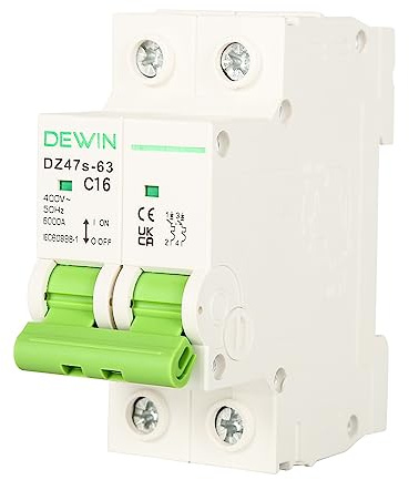 DEWIN Disyuntor en Miniatura, 2P 16A 400VAC Mini Interruptores Automáticos MCB Circuit Breaker con Protección de Sobrecarga y Cortocircuito para Hogares,Equipamiento Industrial