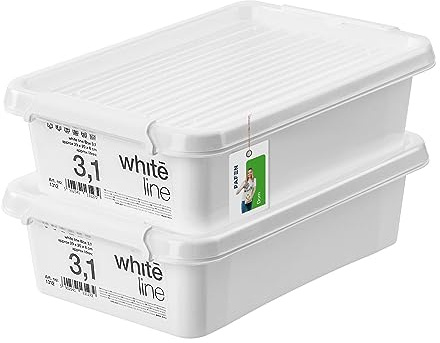 PAFEN 2x Aufbewahrungsbox mit Transparent Deckel 3,1L - 30 x 20 x 8 cm - Boxen Aufbewahrung Stapelboxen mit Verschlussclips Kunststoffbehälter Kleiderboxen Organizer | Weiß