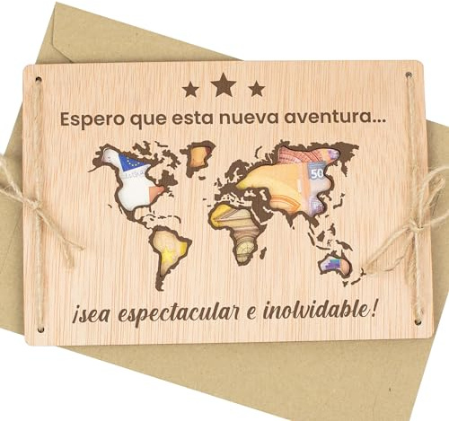 CONTRAXT Holzkarte für den Reisehintergrund, originelles Geschenk für Urlaub und Abenteuer, kreativer Ständer, um Geld zu verschenken