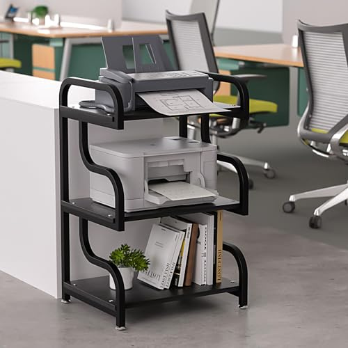 URLINE Druckerständer, Schwarz 3-stöckiger Druckerständer mit Rädern,Mehrzweckständer für Drucker, Rolldruckertisch für Zuhause, Büro, Küche, Schwarz