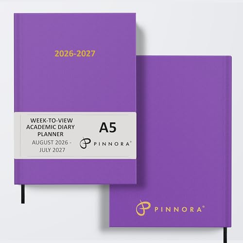Pinnora A5 Mauve Academic Diary 2025-2026 Week to View, Hard Cover, August - July Dated Academic Planner, Ideal Student & Teacher Planner 2025-26, University, Revision, Study, To-Do Lists
