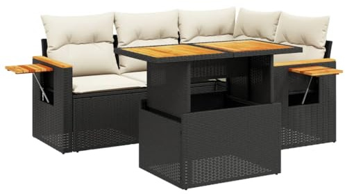 vidaXL Salon de Jardin avec Coussins 5 pcs, Canapés de Terrasse, Ensemble de Meubles de Patio, Mobilier d'Extérieur, Noir Résine Tressée