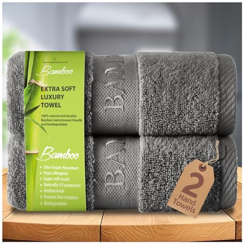 GC GAVENO CAVAILIA Bamboo Hand Towels 2 Pack - 500 gsm Highly Absorbent Towels For Bathroom (50x80 Cm) - 60% Bamboo, 40% Cotton Towels Bale Extra Soft - Charcoal