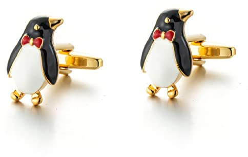 Gemelos de pingüino punk rock para hombre, Gemelos de pingüino con pajarita, Gemelos de camisa de esmoquin de pingüino lindo, Gemelos franceses, Boutons de manchette, Acero inoxidable, No