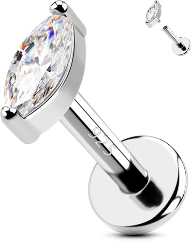 OUFER Silber 925 16G Helix Piercing Schmuck 8 mm Tragus Piercing Knorpel Ohrpiercing Conch Piercing Helix Ring Frauen SilberClear CZ Lippenpiercing
